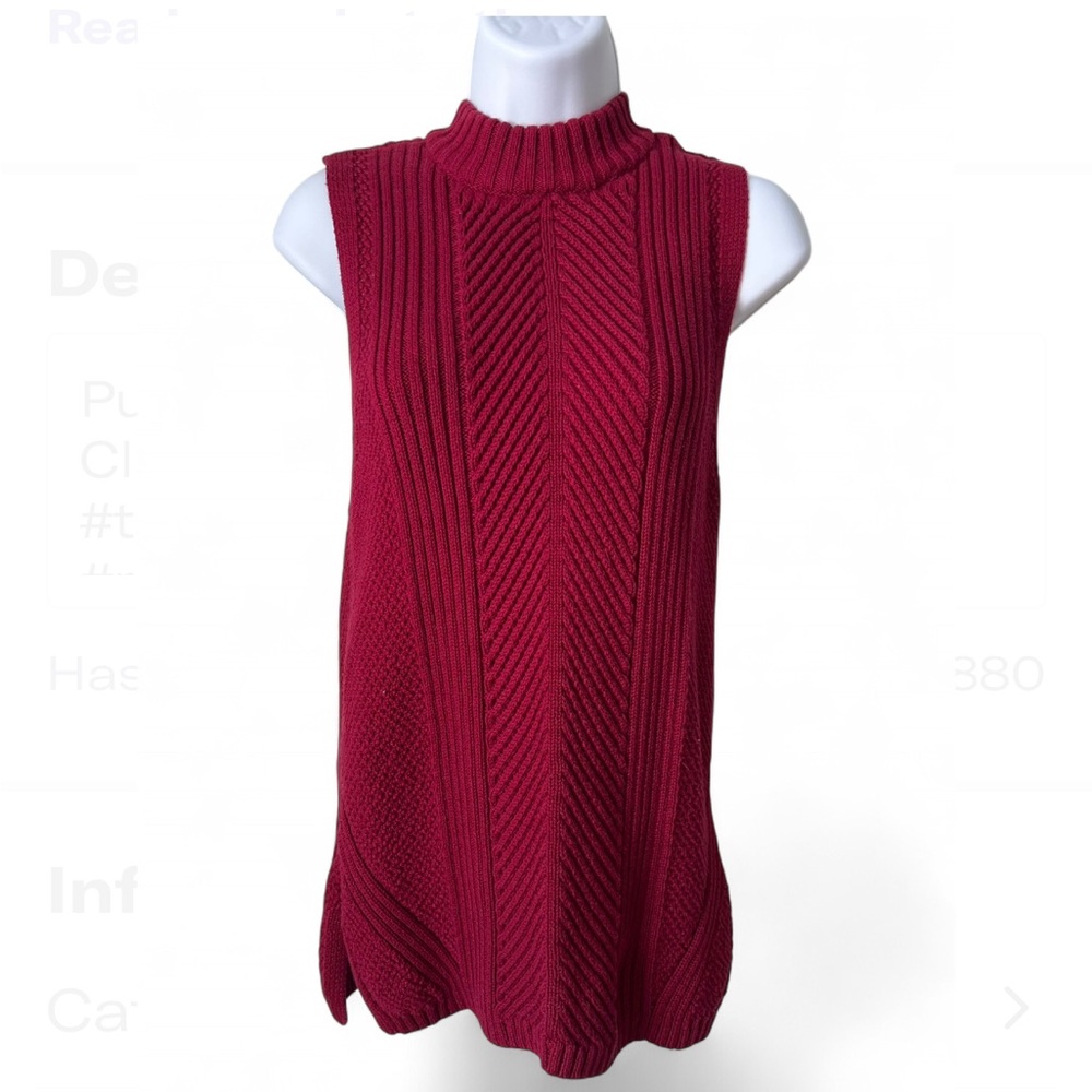 Talbots Vest Womens Petite P Pullover Red CableKnit Sweater Classic Preppy